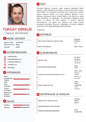 İnşaat Mühendisi Cv Örnekleri cv indir